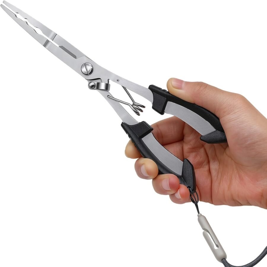 Stainless Steel Needle Nose Fishing Pliers with Lanyard Braid Cutter