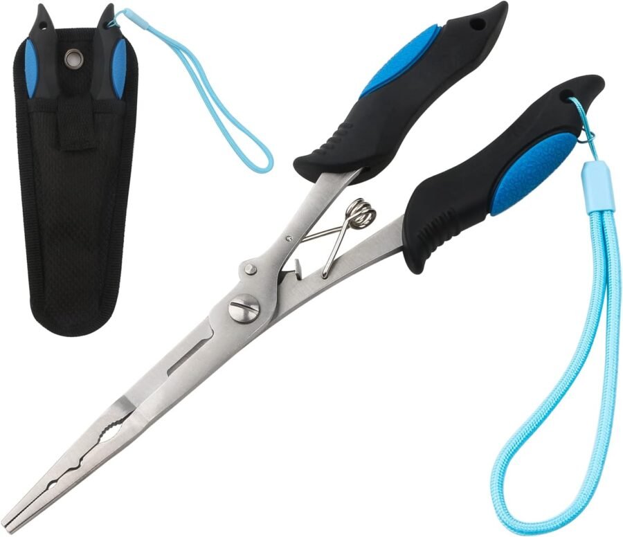 Long Nose Stainless Hook Remover Pliers with Braid Cutter and Lanyard