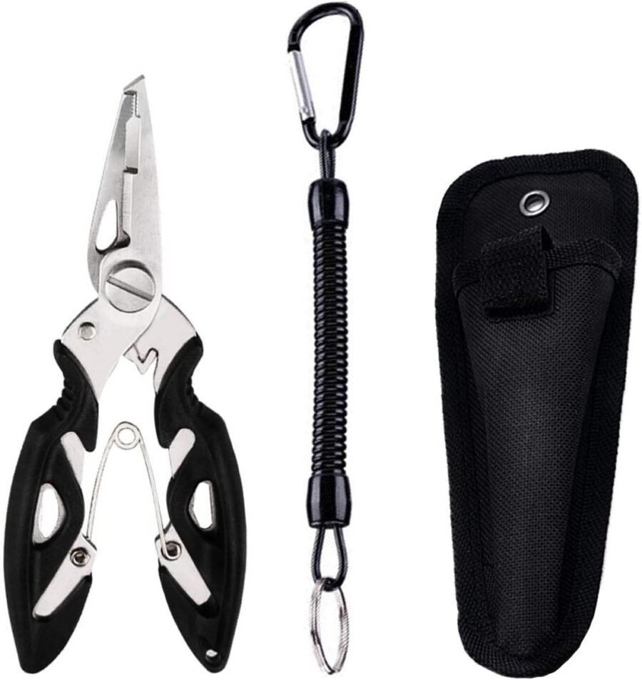 Multi-Function Stainless Pliers Hook Remover Split Ring Sheath Lanyard