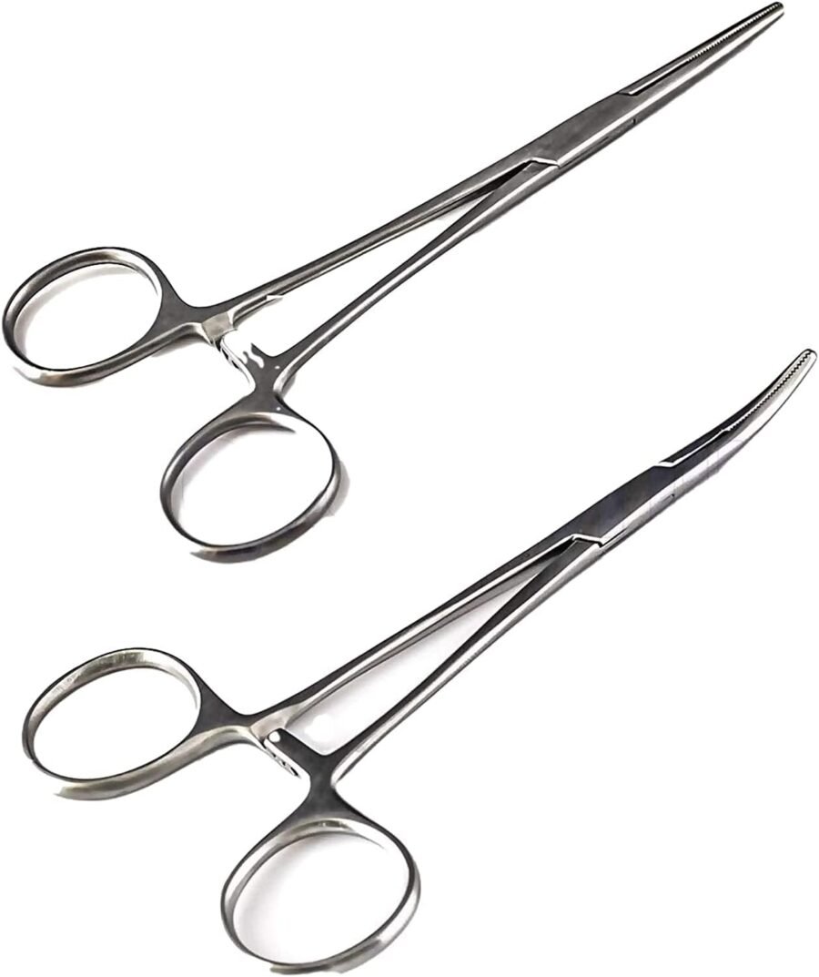 Two-Piece 5-Inch Stainless Curved and Straight Forceps Locking