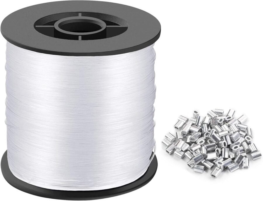 0.8mm 656ft Clear Nylon Hanging Wire with 100 Crimping Sleeves