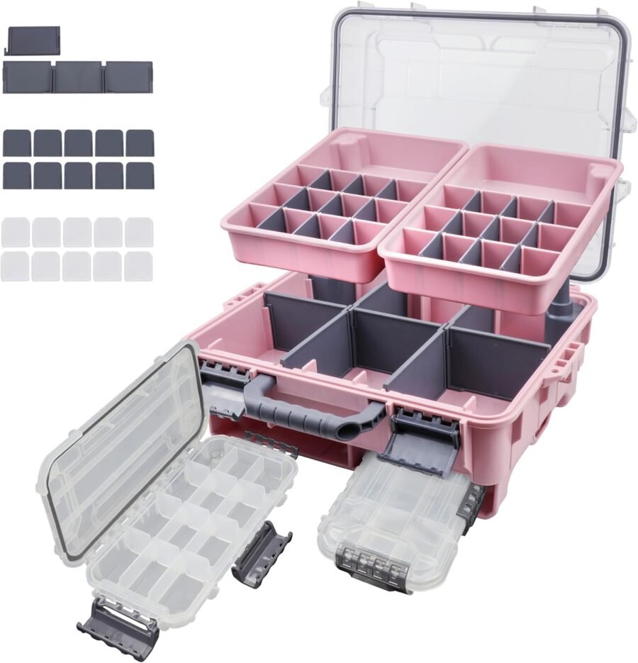Portable Waterproof Tackle Box with Two Small Removable Trays