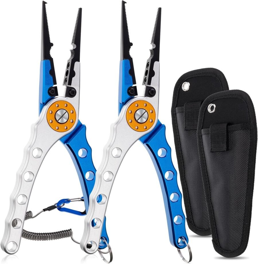 Two-Piece 7.8-Inch Hook Remover Pliers with Sheath and Lanyard
