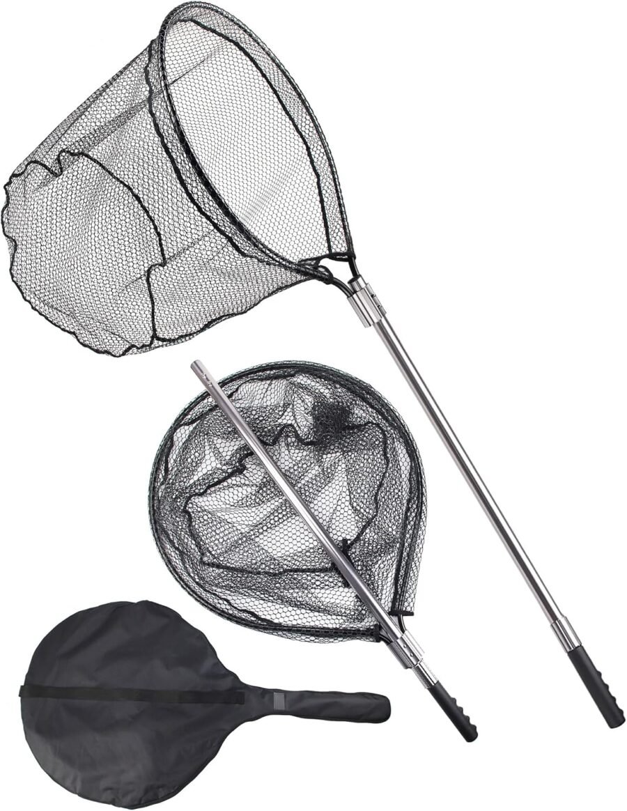 Large Rubber Telescopic Landing Net Extends 70-94 Inches 27.5-Inch Deep