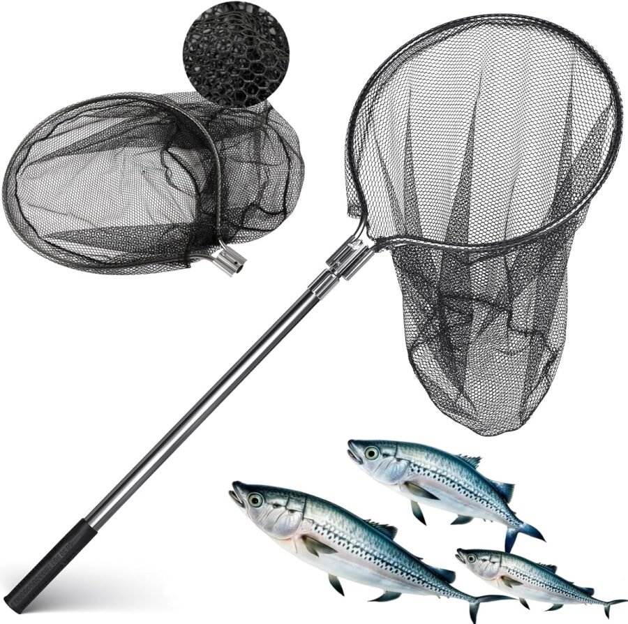 Extra-Large Rubber Landing Net Extends 67-100 Inches 20-Inch Opening